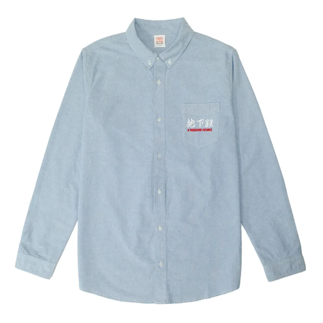 A Thousand Futures 'Logo' Cotton Oxford Shirt - Classic Blue