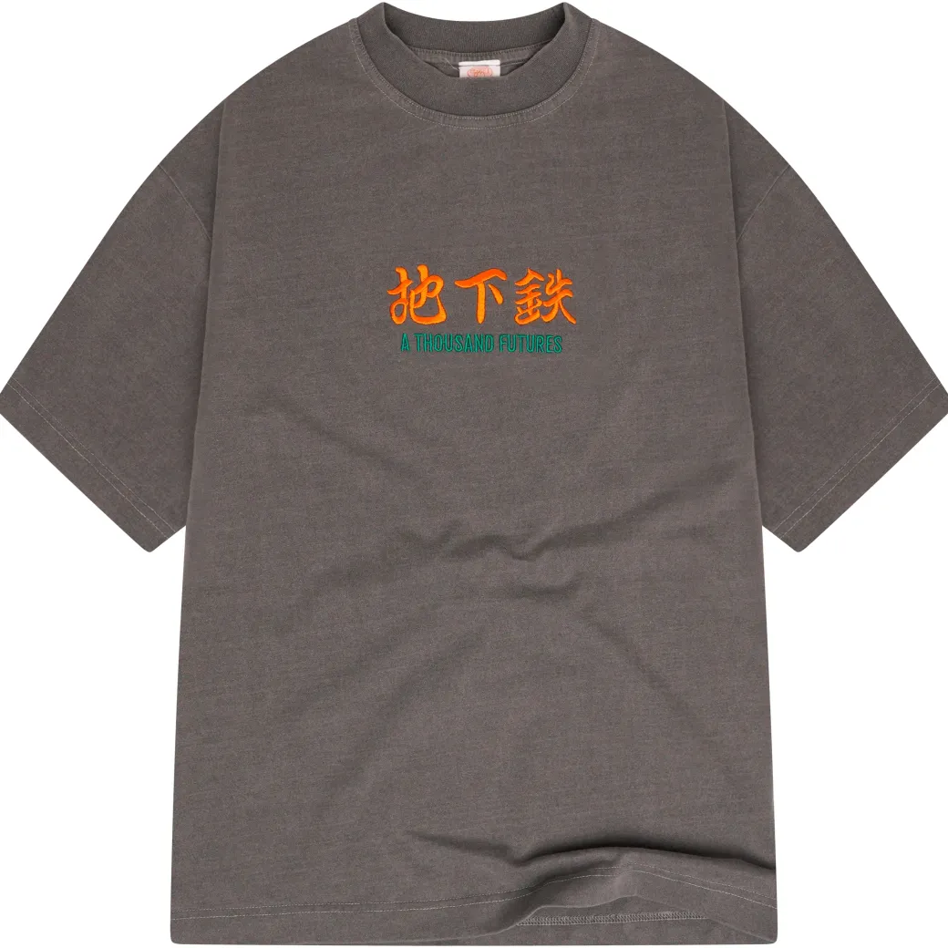 A Thousand Futures 'Logo' Embroidered Vintage Washed Tee - Charcoal