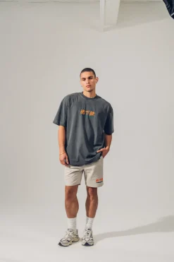 A Thousand Futures 'Logo' Embroidered Vintage Washed Tee - Charcoal
