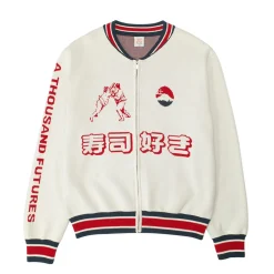 A Thousand Futures 'Ritual' Knit Zip Bomber - Beige