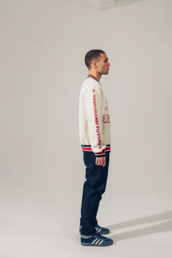 A Thousand Futures 'Ritual' Knit Zip Bomber - Beige