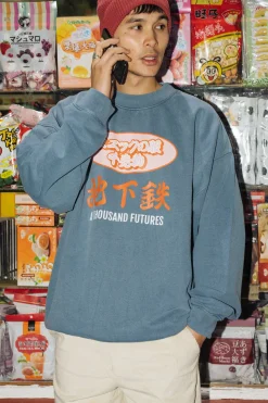 A Thousand Futures 'Subway' Vintage Washed Sweater - Petrol