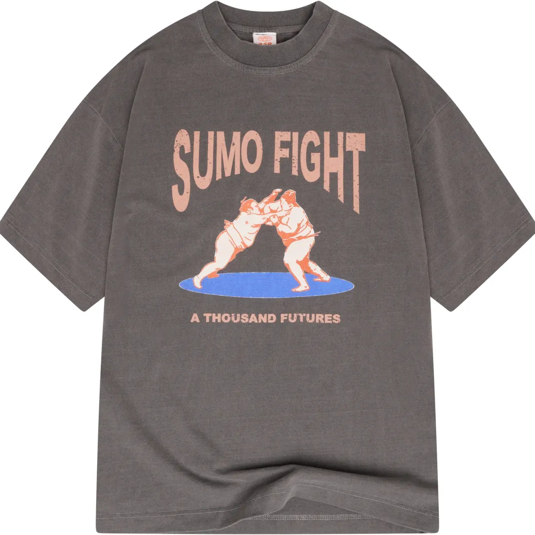 A Thousand Futures 'Sumo Fight' Vintage Washed Tee - Charcoal