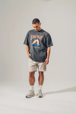 A Thousand Futures 'Sumo Fight' Vintage Washed Tee - Charcoal