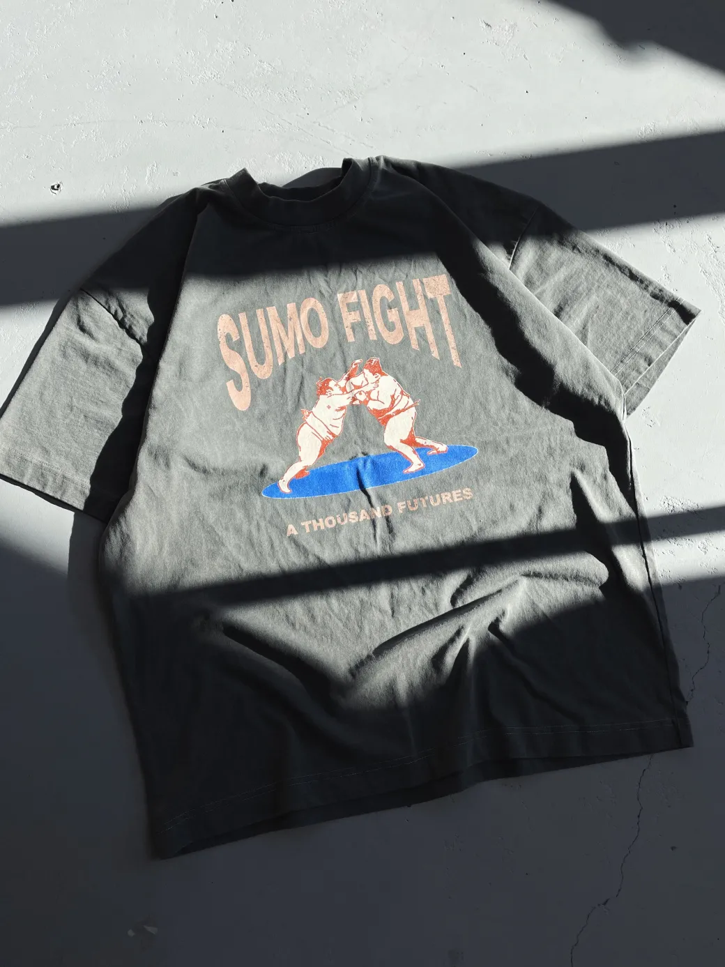 A Thousand Futures 'Sumo Fight' Vintage Washed Tee - Charcoal