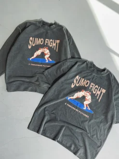 A Thousand Futures 'Sumo Fight' Vintage Washed Tee - Charcoal