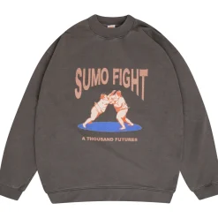 A Thousand Futures 'Sumo Fight' Vintage Washed Sweater - Charcoal