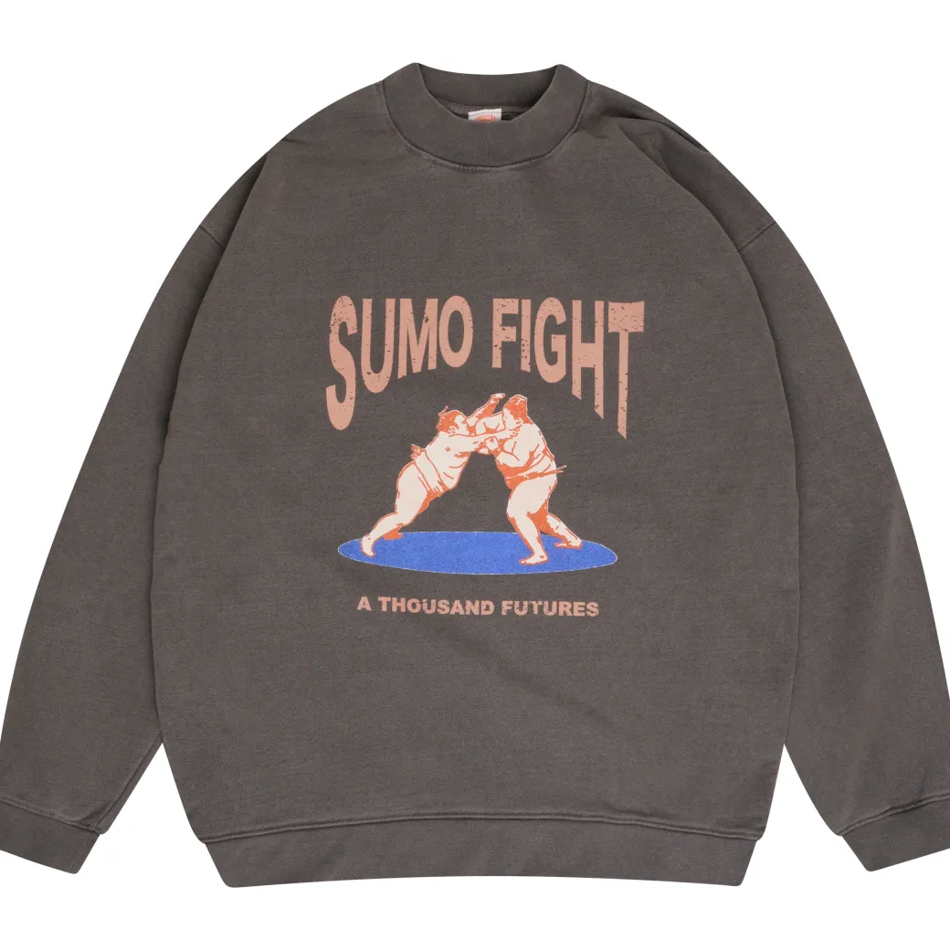 A Thousand Futures 'Sumo Fight' Vintage Washed Sweater - Charcoal