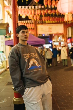 A Thousand Futures 'Sumo Fight' Vintage Washed Sweater - Charcoal