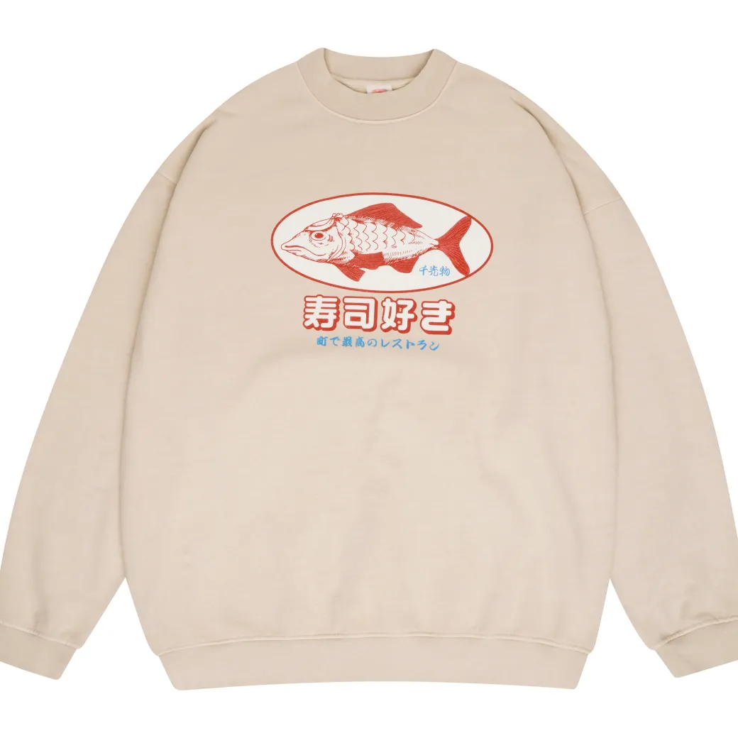 A Thousand Futures 'Sushi Lover' Vintage Washed Sweater - Sand