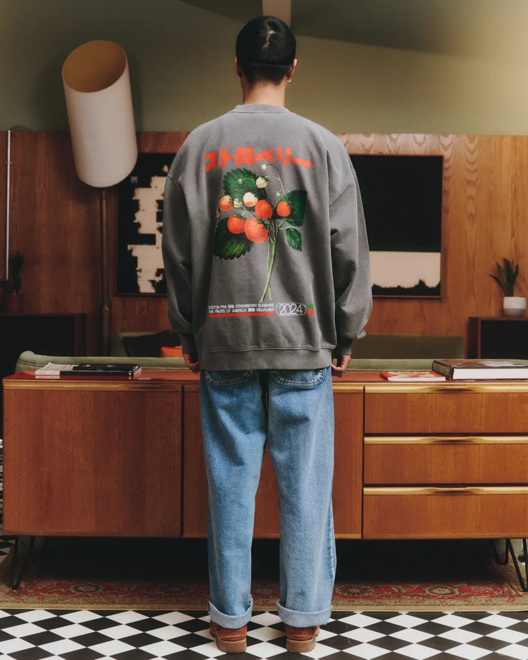 A Thousand Futures x GK 'Strawberry' Vintage Washed Sweater - Charcoal
