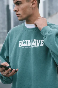 Acid Love 0.06 'Other Side' Sweatshirt - Vintage Washed Teal