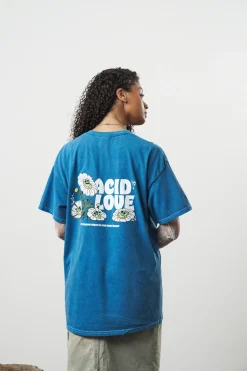 Acid Love 'Daisy' Vintage Washed Tee - Ocean Blue