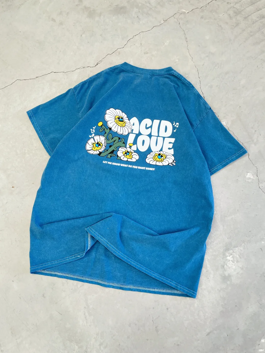 Acid Love 'Daisy' Vintage Washed Tee - Ocean Blue
