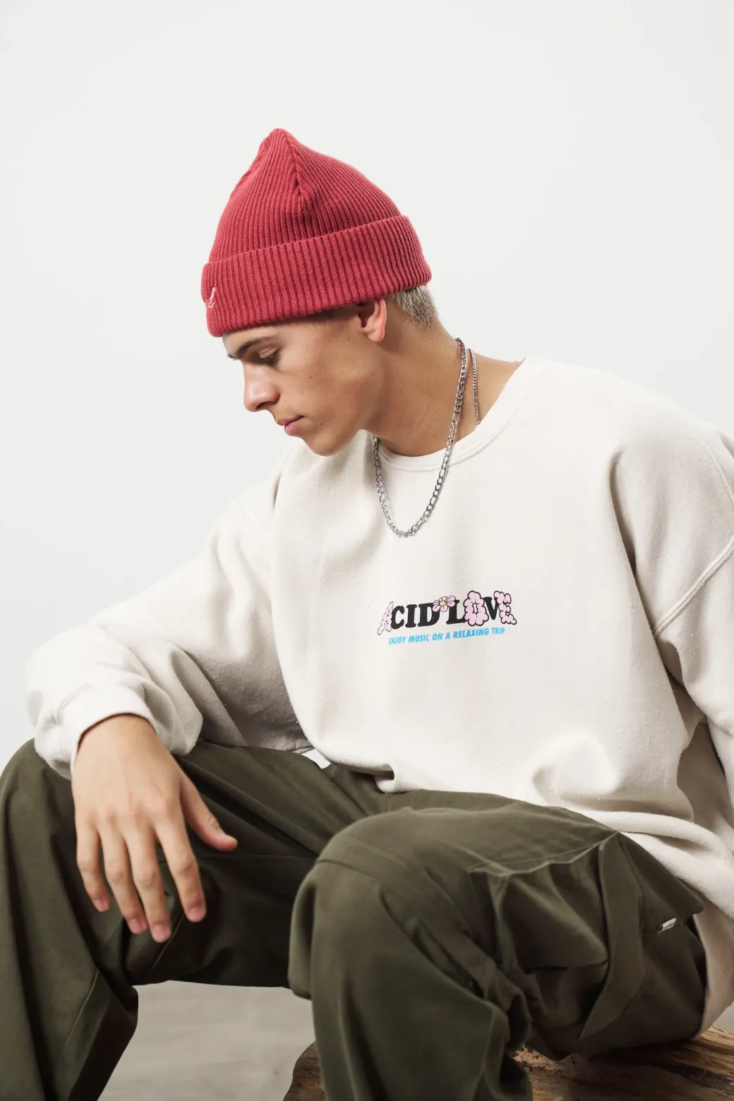 Acid Love 'Mushroom' Vintage Washed Sweater - Cream