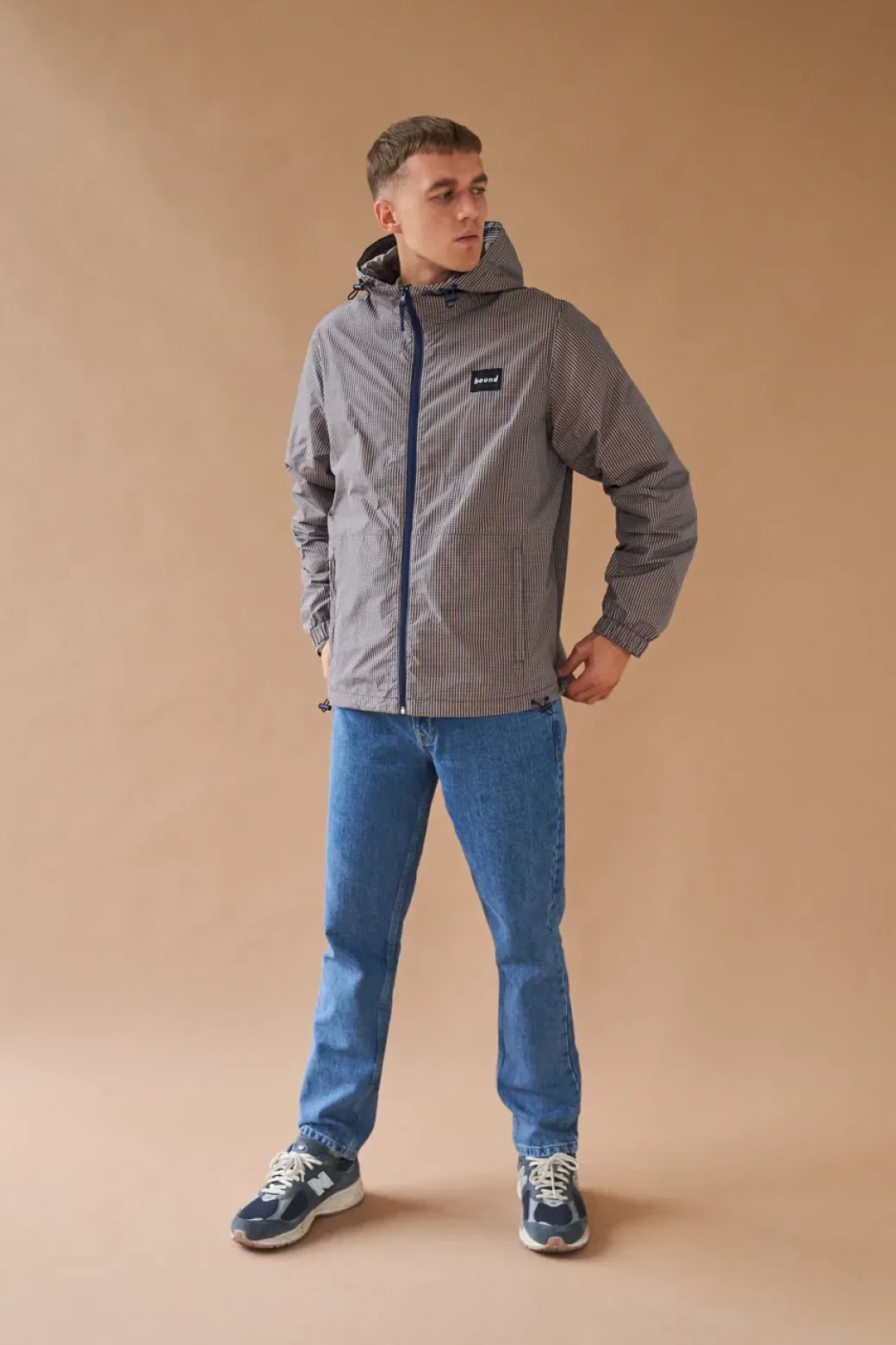 bound 'Digbeth' Check Wind Jacket - Beige & Blue