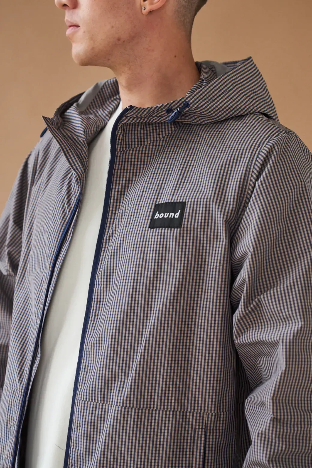 bound 'Digbeth' Check Wind Jacket - Beige & Blue