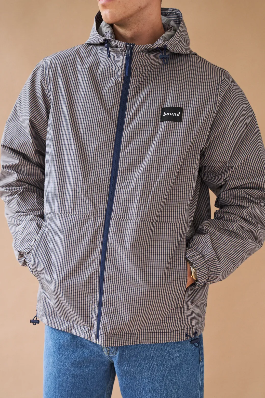 bound 'Digbeth' Check Wind Jacket - Beige & Blue