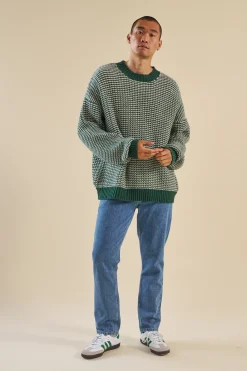 bound Green Stripe Chunky Knit Rib Oversized Sweater