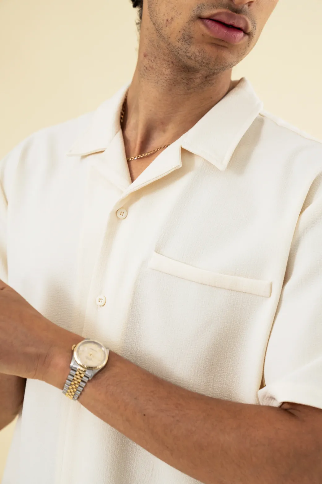 bound Heavy Cuban Textured SS Shirt - Cream