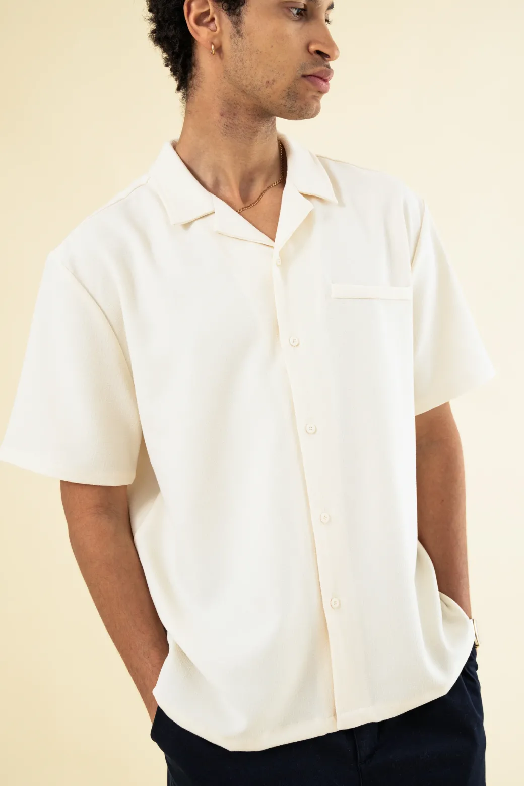 bound Heavy Cuban Textured SS Shirt - Cream
