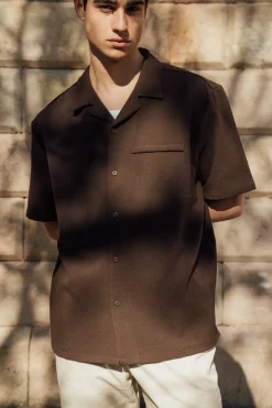 bound Heavy Cuban Textured SS Shirt - Cocoa Brown