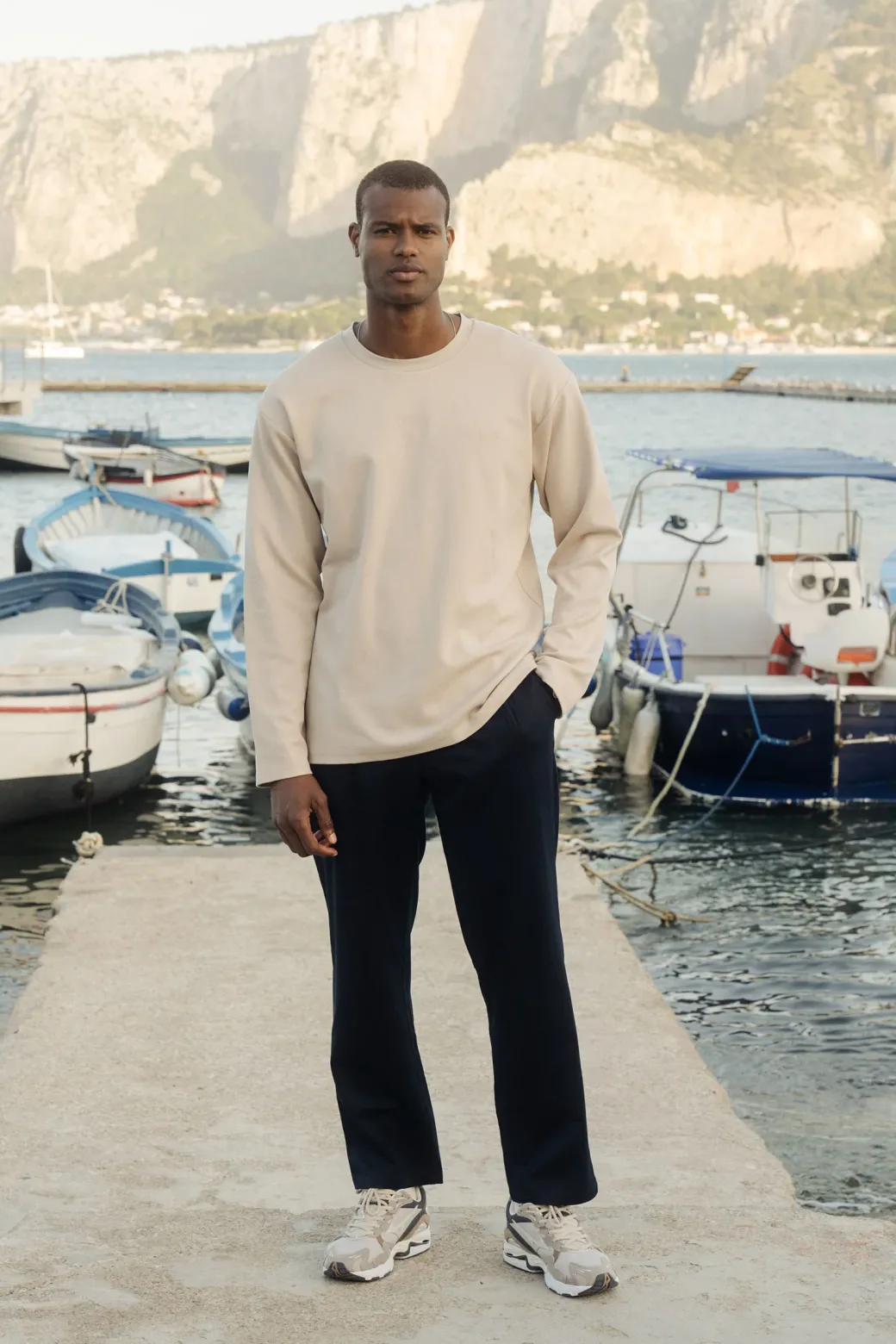 bound Longsleeve Waffle Tee - Oat