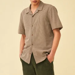 bound 'Mocha Dogtooth' SS Cuban Shirt