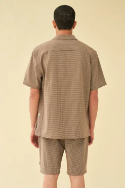 bound 'Mocha Dogtooth' SS Cuban Shirt