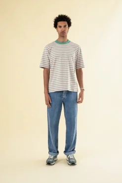 bound Peached Stripe Tee - Pink & Green