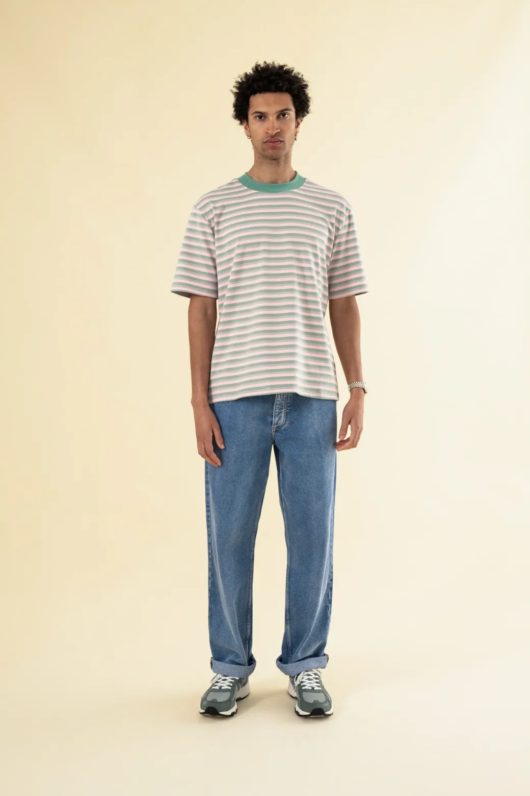 bound Peached Stripe Tee - Pink & Green