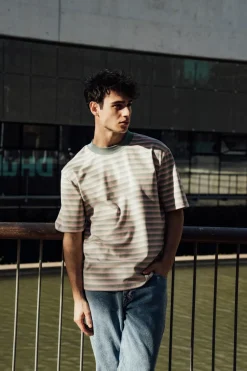 bound Peached Stripe Tee - Pink & Green