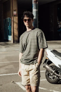 bound Peached Stripe Tee - Charcoal & Sage