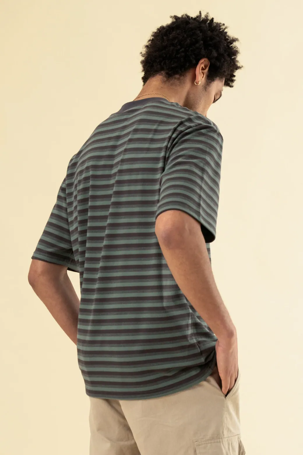 bound Peached Stripe Tee - Charcoal & Sage