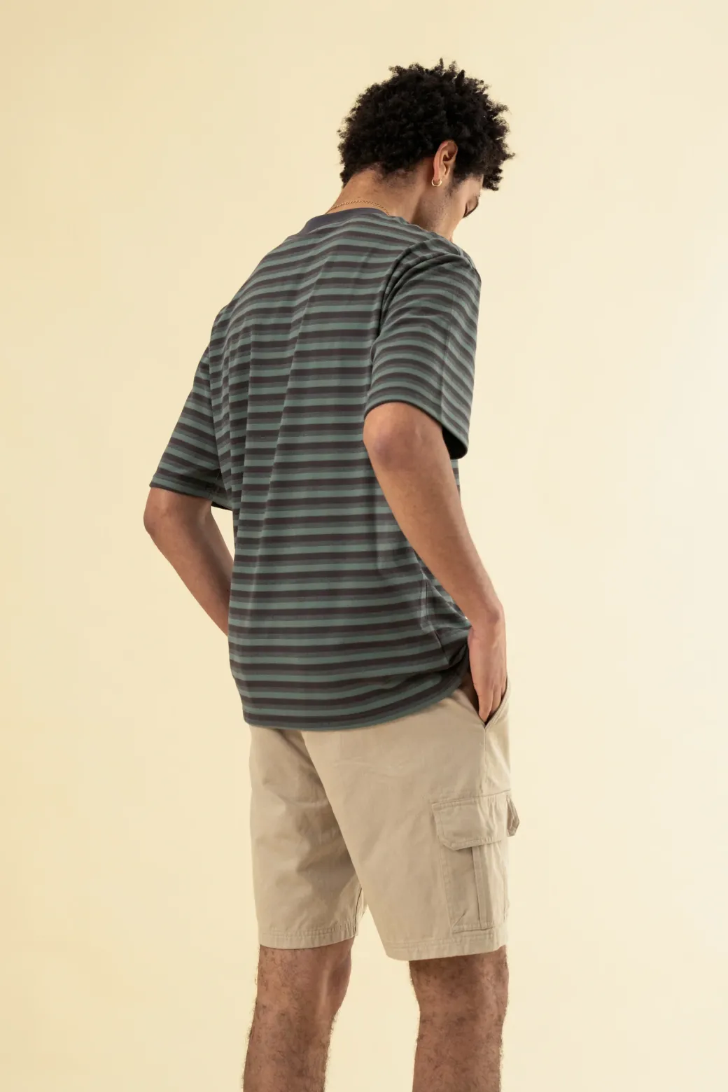 bound Peached Stripe Tee - Charcoal & Sage