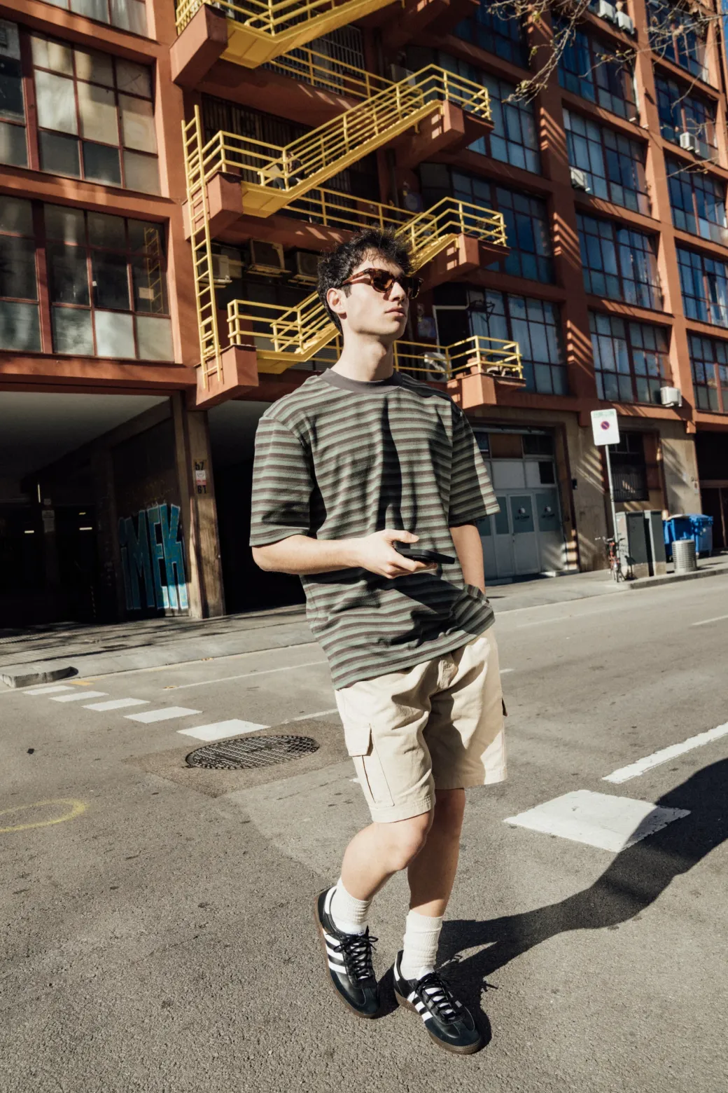 bound Peached Stripe Tee - Charcoal & Sage