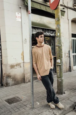 bound Peached Stripe Tee - Brown & Yellow