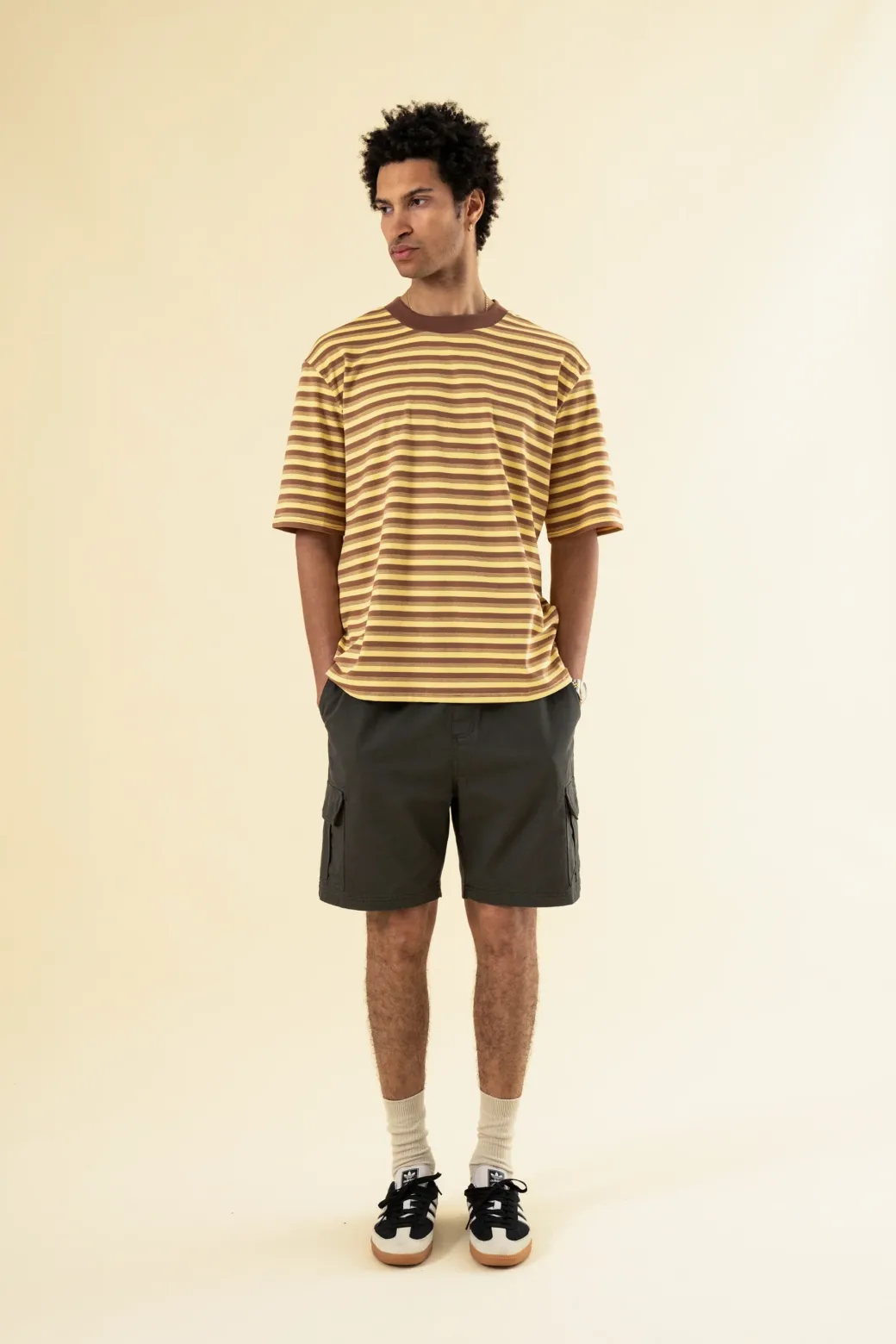 bound Peached Stripe Tee - Brown & Yellow
