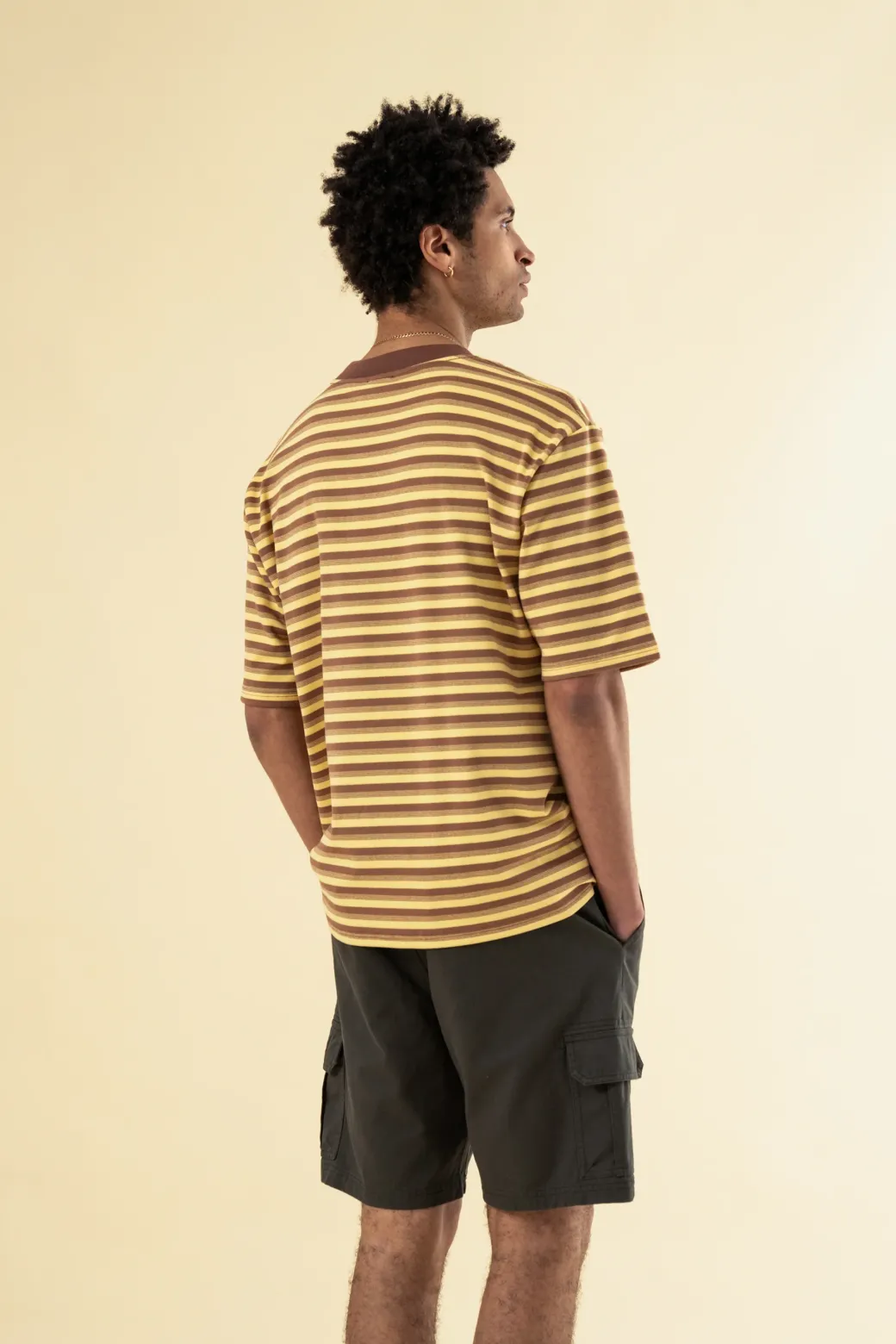 bound Peached Stripe Tee - Brown & Yellow