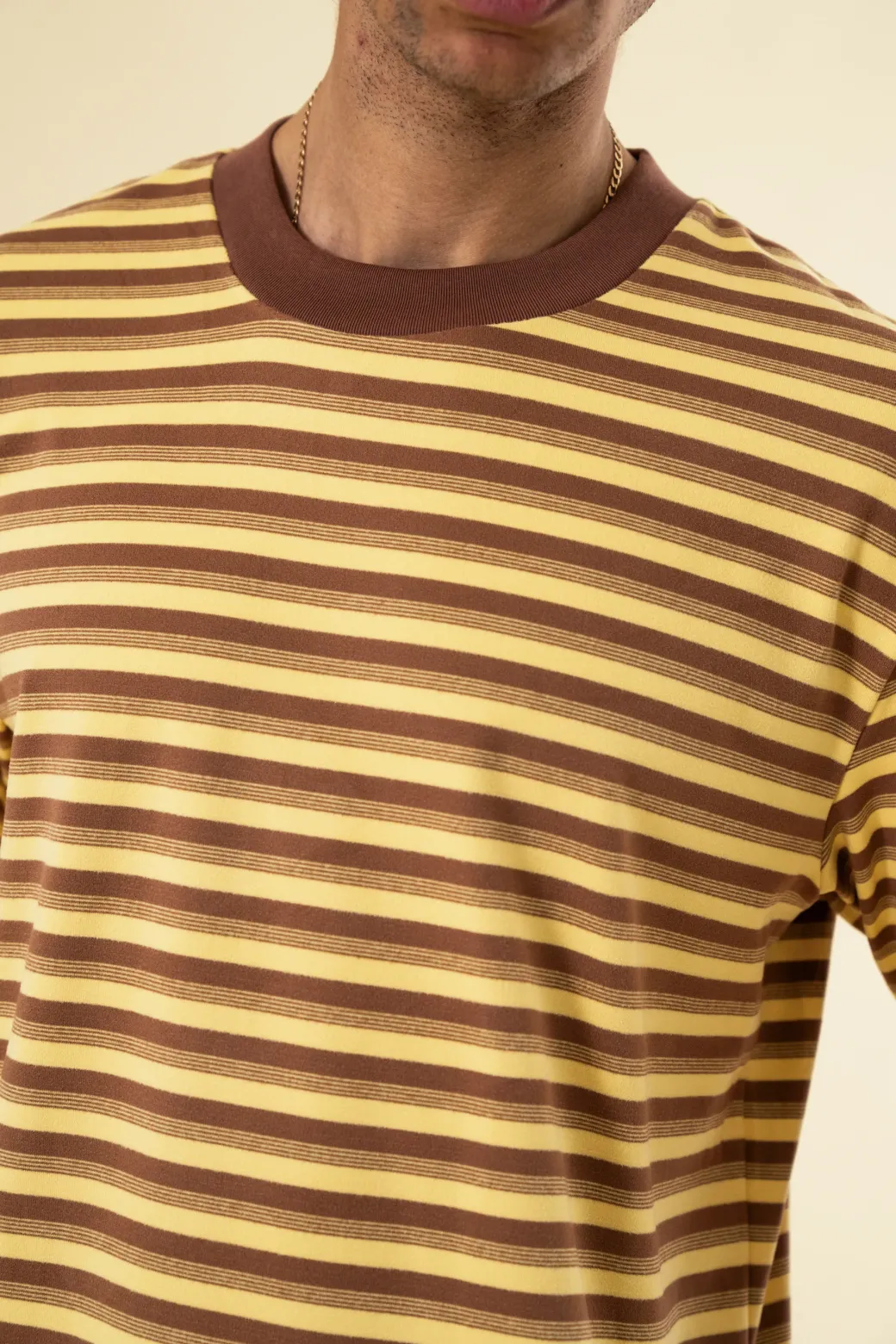 bound Peached Stripe Tee - Brown & Yellow