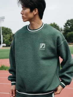 bound Reverse Fleece Grid Sweater - Bottle Green