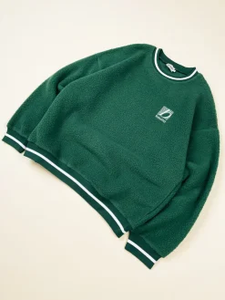 bound Reverse Fleece Grid Sweater - Bottle Green
