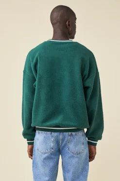 bound Reverse Fleece Grid Sweater - Bottle Green
