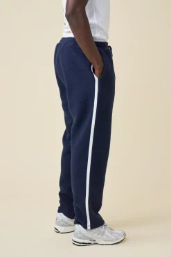 bound Reverse Fleece Grid Straight Joggers - Navy