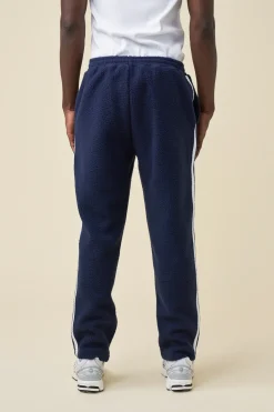 bound Reverse Fleece Grid Straight Joggers - Navy