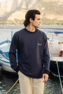 bound 'Script' Longsleeve Heavy Tee - Navy