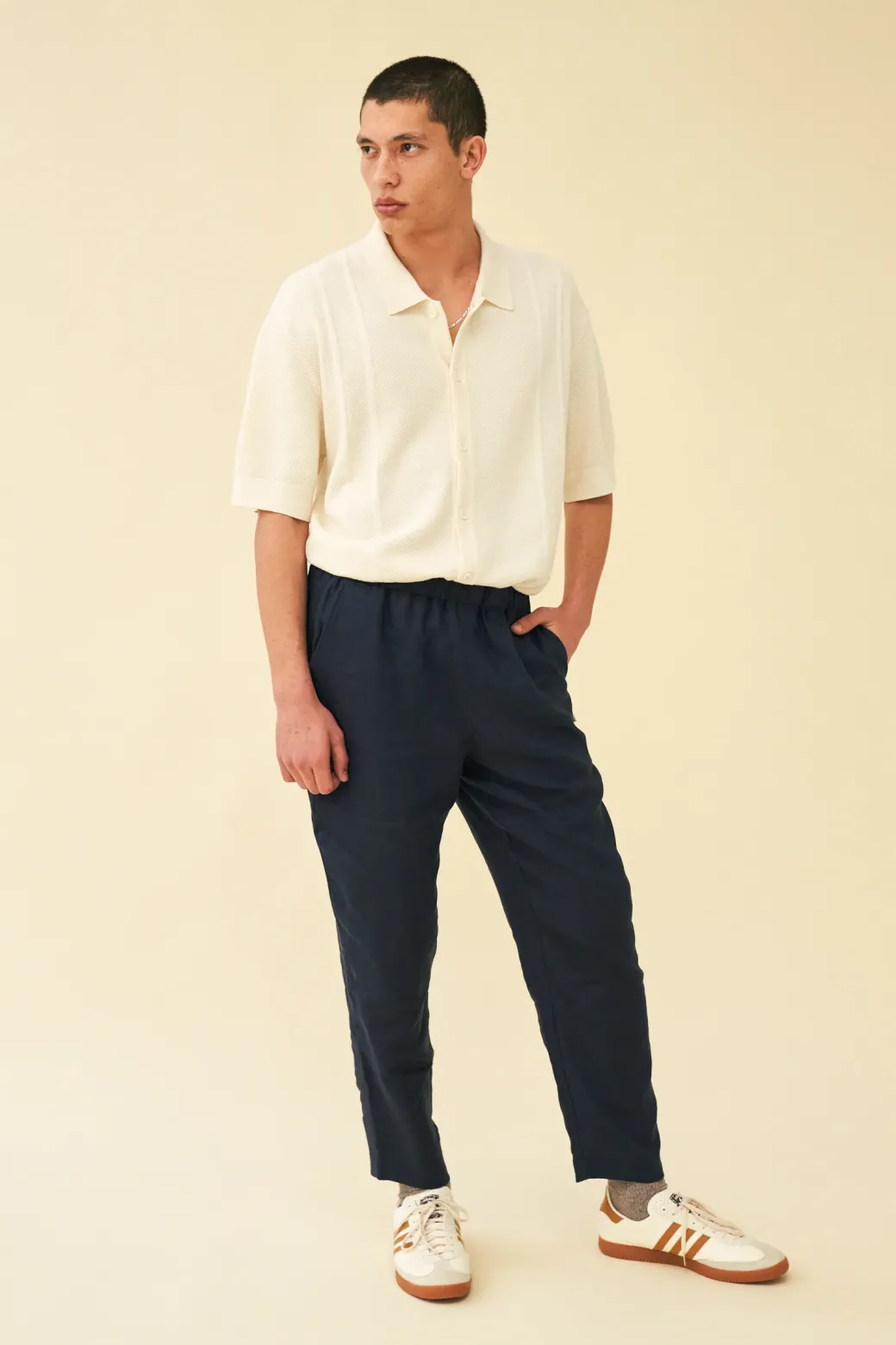 bound 'Seville' Linen Trousers - Navy
