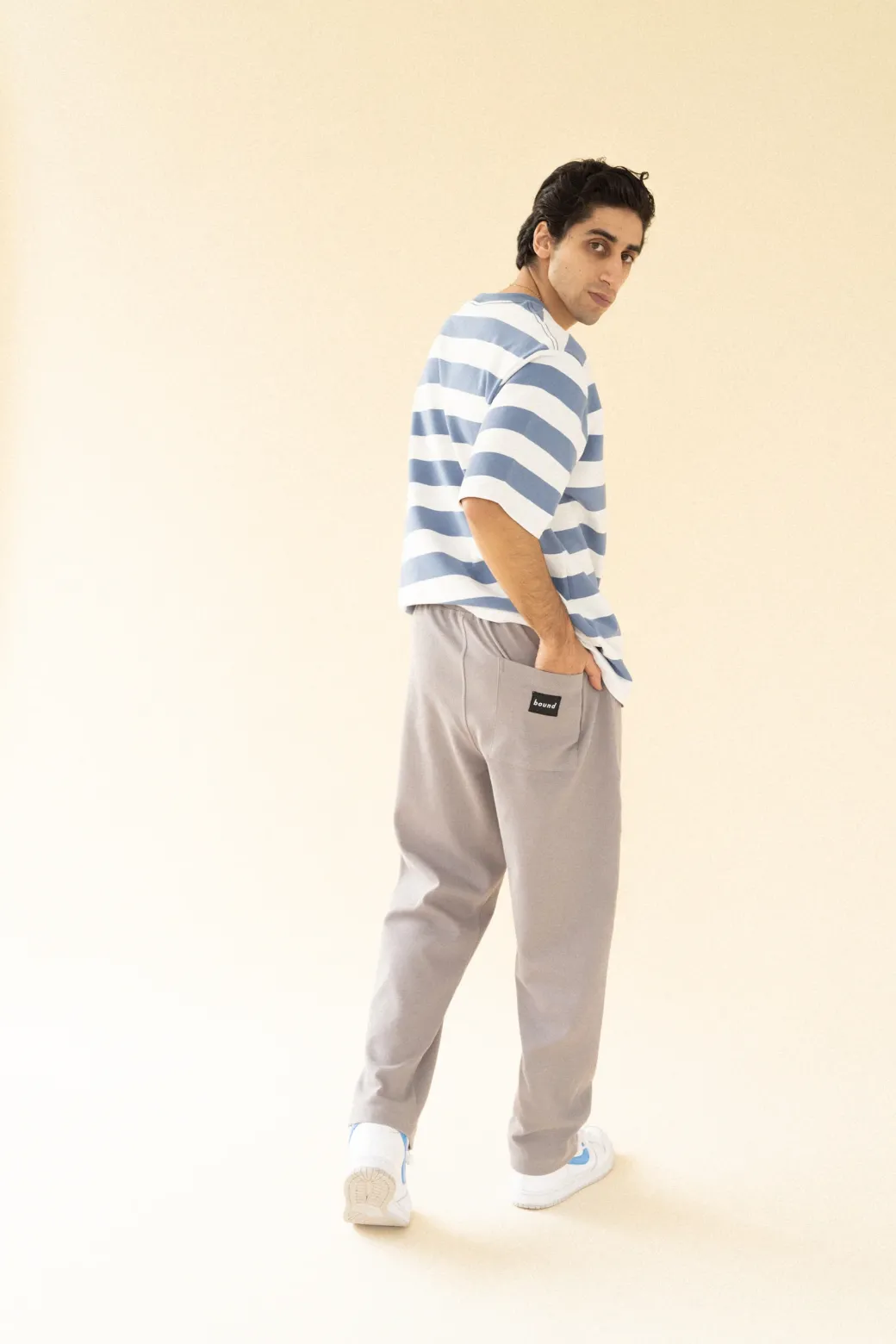bound 'Textured Grey Cotton' Trousers