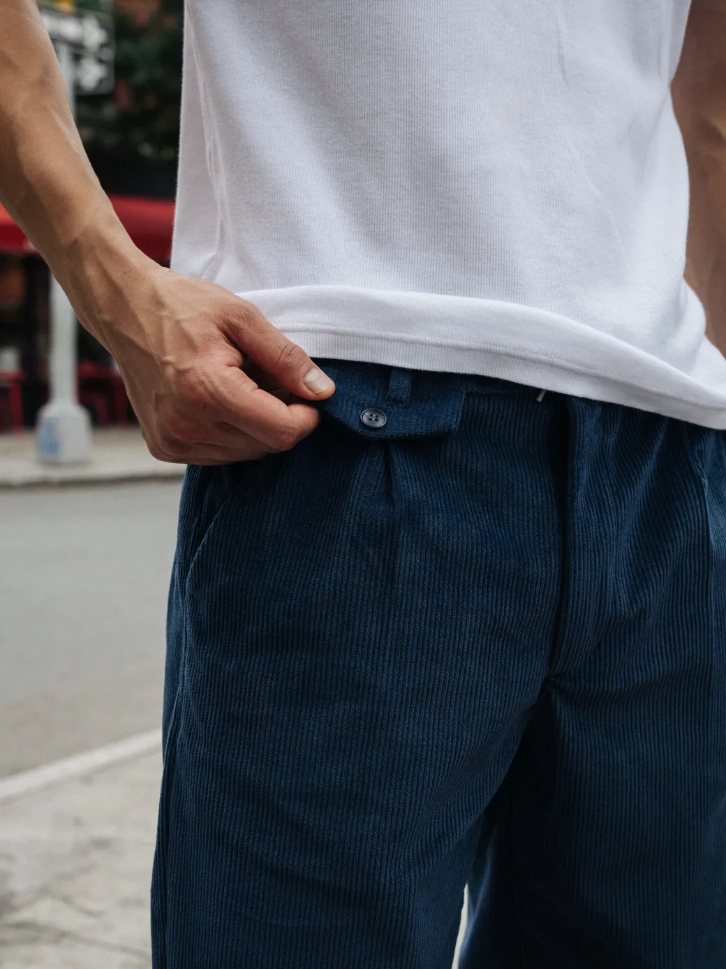bound Wide Leg Corduroy Trousers - Dallas Blue