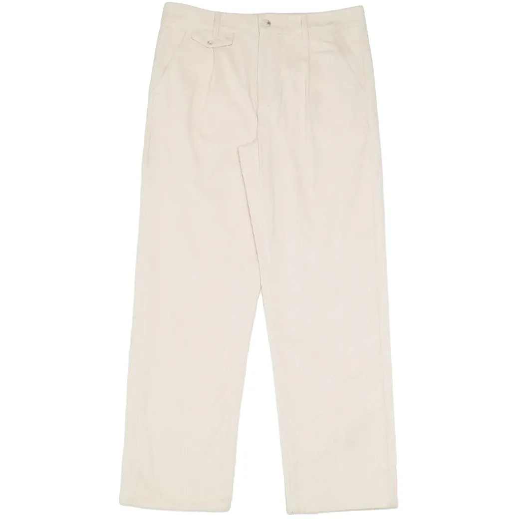 bound Wide Leg Corduroy Trousers - Light Cream